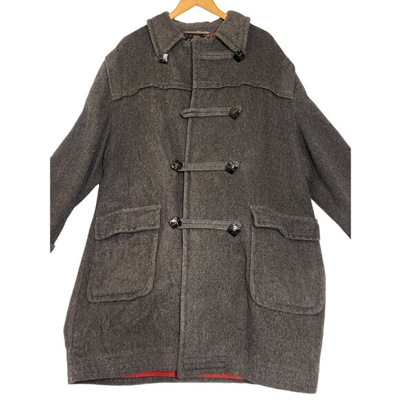 Loden Frey Wool Coat Western Germany Size 50 Gray Red Lining Toggle Closure Flaw - Picture 3 of 16